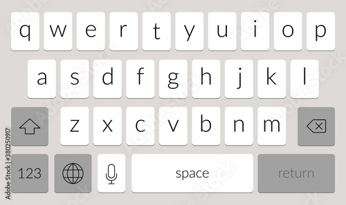 Mobile phone keyboard template. Qwerty smartphone vector keypad. Digital ui screen touchscreen font.