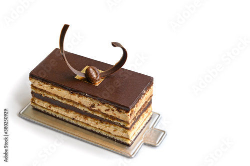 Opera cake on white background - isolated