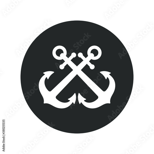 Crossed anchors graphic icon.  Anchors of ships sign in the circle isolated on white background. Vector illustration