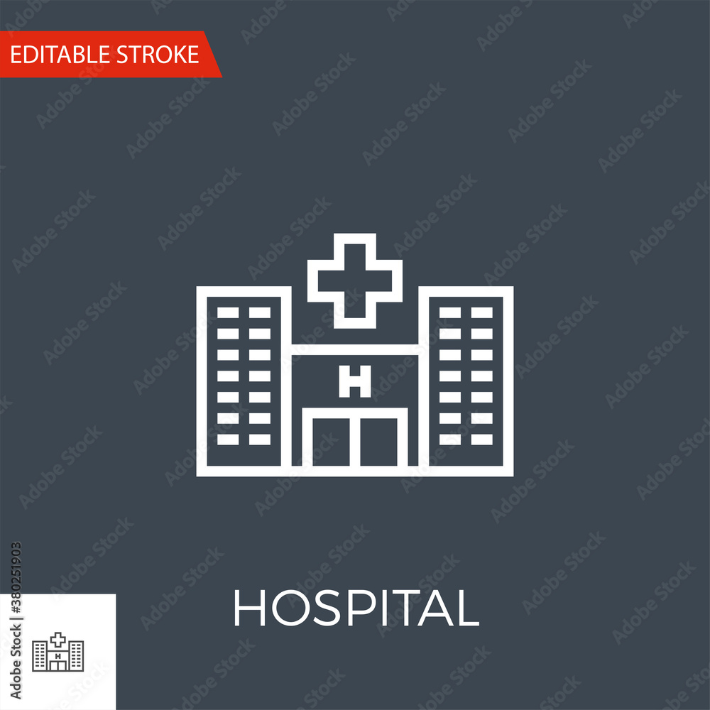 Hospital Thin Line Vector Icon. Flat Icon Isolated on the Black Background. Editable Stroke EPS file. Vector illustration.