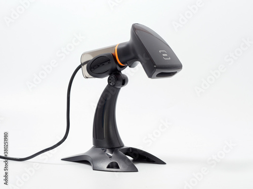 Wallpaper Mural stylish portable cash register with stand GR code scanner on white background Torontodigital.ca