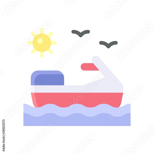summer holiday related jetski on water with sun, birds and water waves vector in flat style,