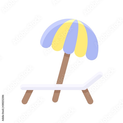 summer holiday related sun bed with umbrella and stand vector in flat style,