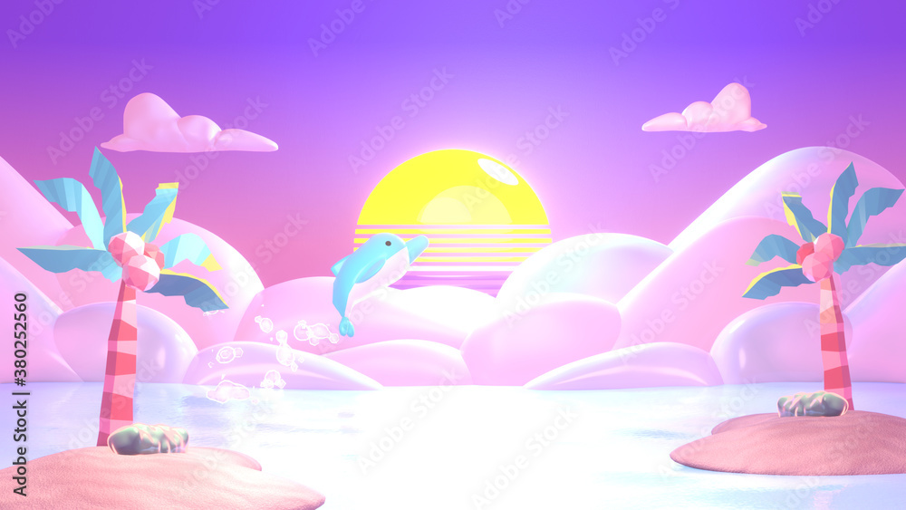 Φωτογραφία Cartoon dolphin jumping out of the water in the sea