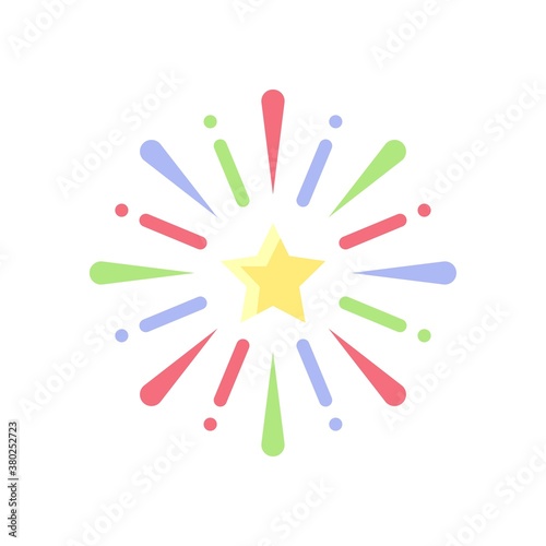 summer holiday related fire works with star and confetti vector in flat style,