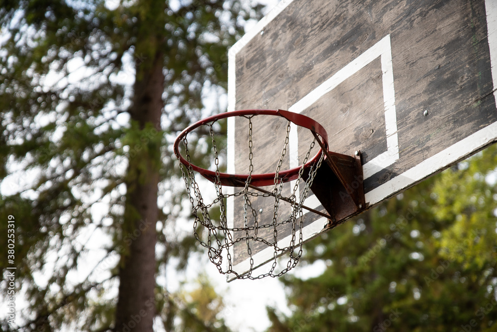 Streetball, street game, ball in the basket