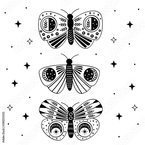 poster with black mystic moths and butterflies