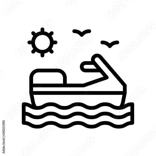 summer holiday related jetski on water with sun, birds and water waves vector in lineal style,