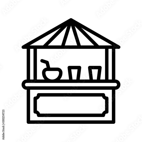 summer holiday related summer tropical or juice shop with roof and glasses vector in lineal style,