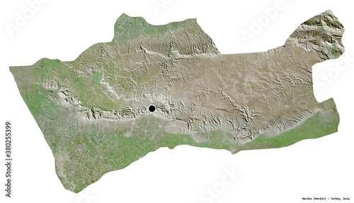 Mardin, province of Turkey, on white. Satellite