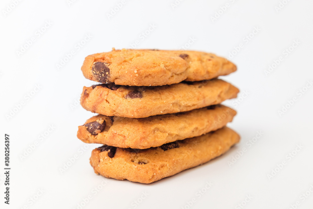Chocolate cookies on white background