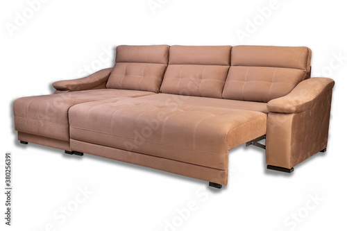 folding sofa and armchairs, soft and different colors on a white background isolated