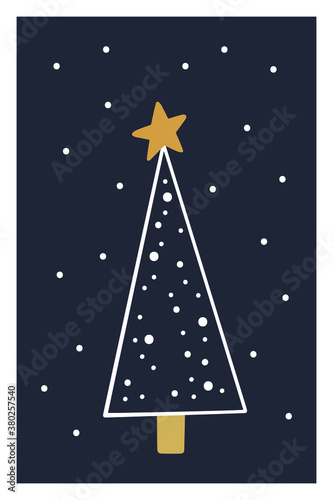 Scandinavian style christmas card. Winter illustration for card, poster, invitation, postcard, gift tag. Flat style christmas card. Cozy winter hand drawn design element. Cute and simple illustration.