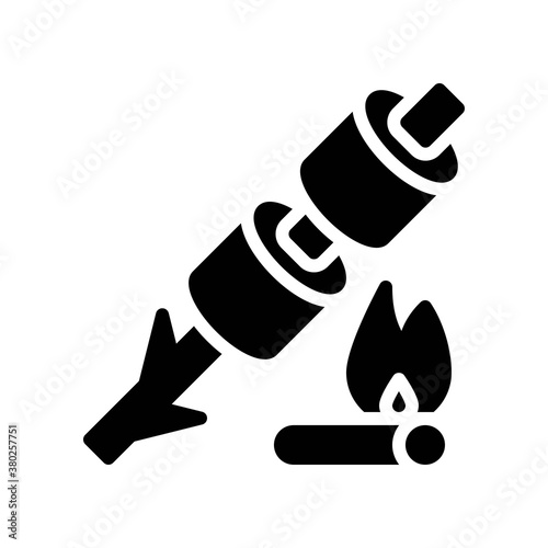 summer holiday related mushrooms with stick and wood  fire vector in solid design,