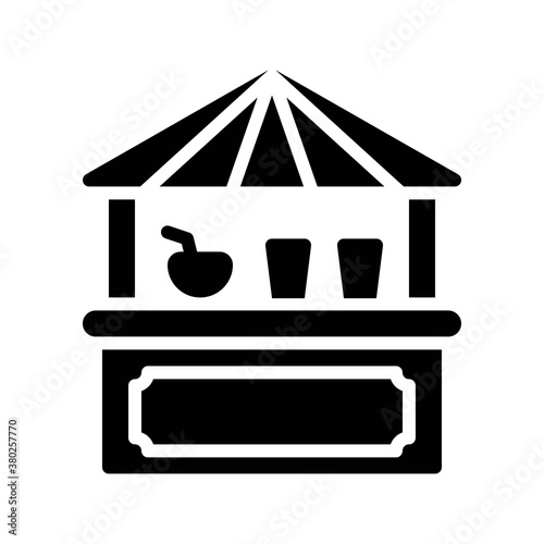 summer holiday related summer tropical or juice shop with roof and glasses vector in solid design,