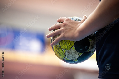 Player holding the ball, close up