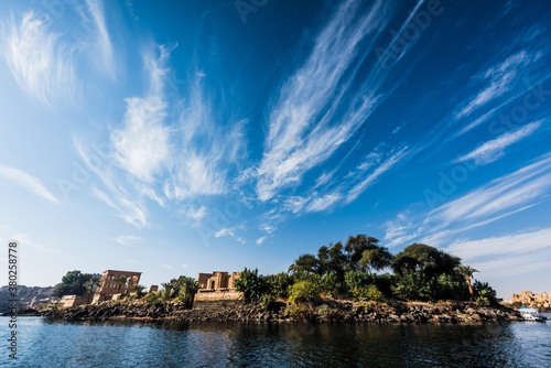 Temple of Isis on Agilkia island, moved from Philae island, Aswan, Egypt. Ancient, historic