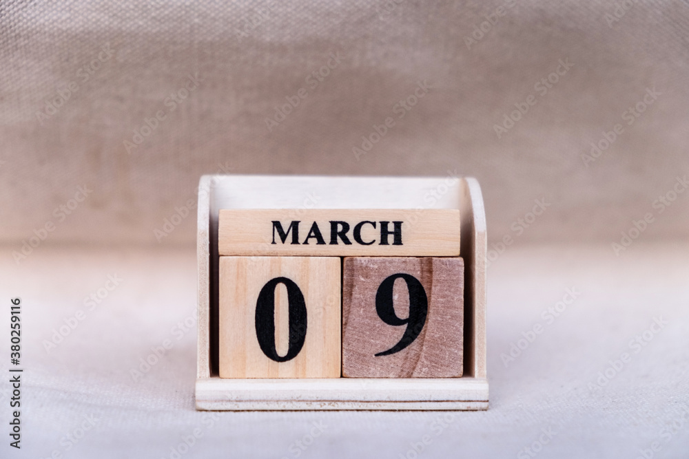 March 9th. Image of march 9 Pastel color calendar on white canvas background. empty space for text
March 9th. Image of march 9 Pastel color calendar on white canvas background. empty space for text