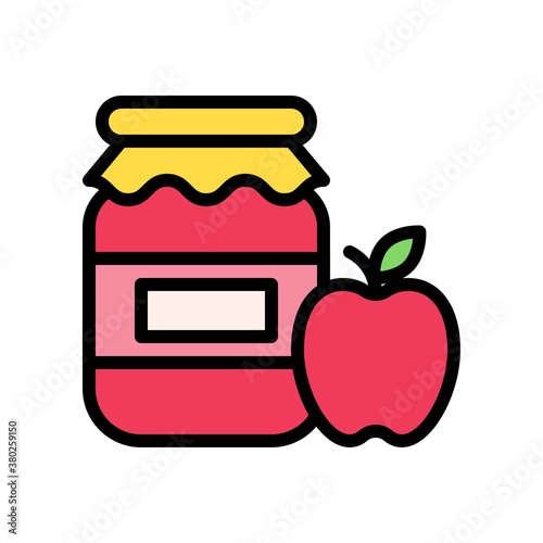 supper market or online shopping related apple jam jar or bottle with apple vector with editable stroke,