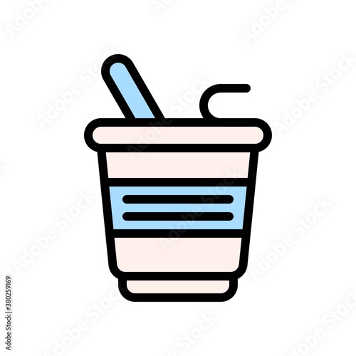 supper market or online shopping related yogurt in cup with spoon vector with editable stroke,