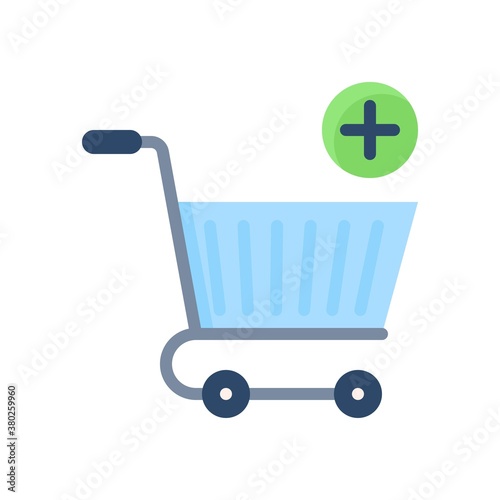 supper market or online shopping related shopping trolly with handle and plus sign vector in flat style,