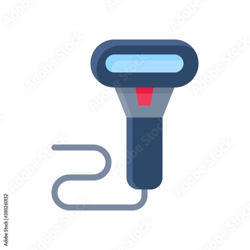 supper market or online shopping related product scane machine with button and wire vector in flat style,