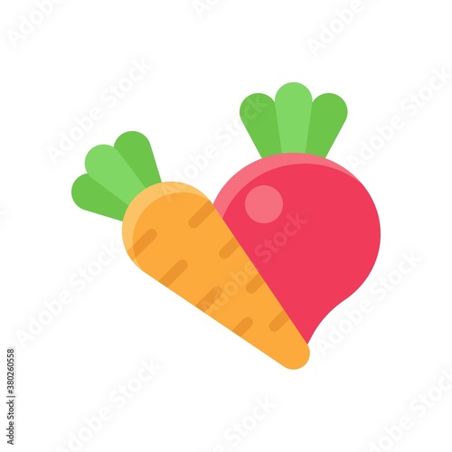 supper market or online shopping related turnip and carrot vegitables with leafs vector in flat style,