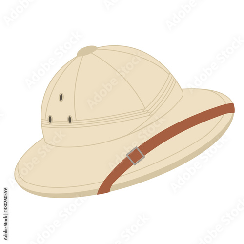 Safari hat, French army pith helmet for tourists, hunters and explorers. Vector flat illustration