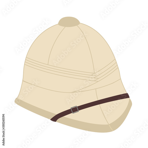 Tropical sun hat, British army pith helmet for tourists, hunters and explorers. Vector flat illustration photo