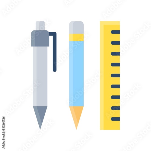 supper market or online shopping related ballpoint, pencil and scale vector in flat style,