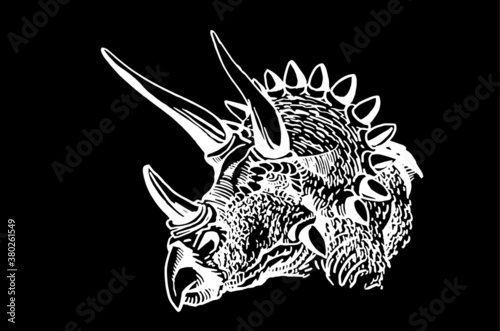 vector portrait of triceratops  isolated on black background, element for typography , design and tattoo