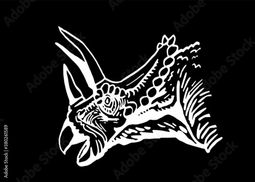 vector portrait of triceratops  isolated on black background, element for typography , design and tattoo