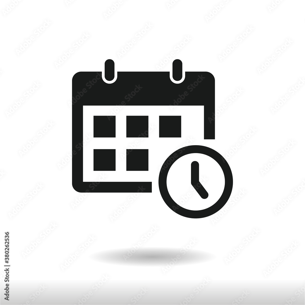 Calendar icon vector . Calendar with clock Calendar icon vector . Calendar with clock