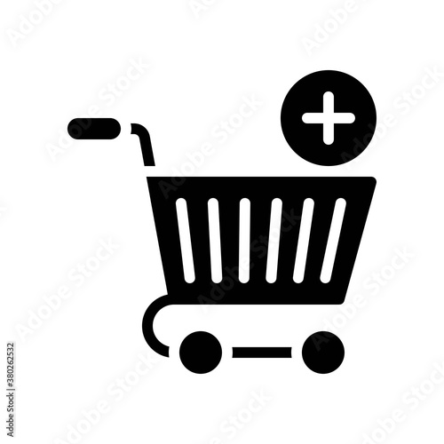 supper market or online shopping related shopping trolly with handle and plus sign vector in solid design,