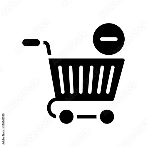 supper market or online shopping related shopping trolly with handle and minus sign vector in solid design,