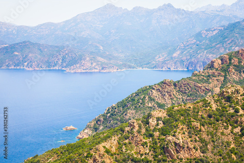 The Calanques de Piana and the sea in Corsica, France