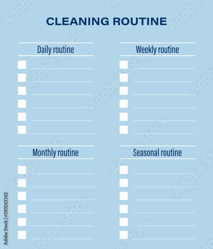 Cleaning schedule template. Blank, empty cleaning planner on year. Vector