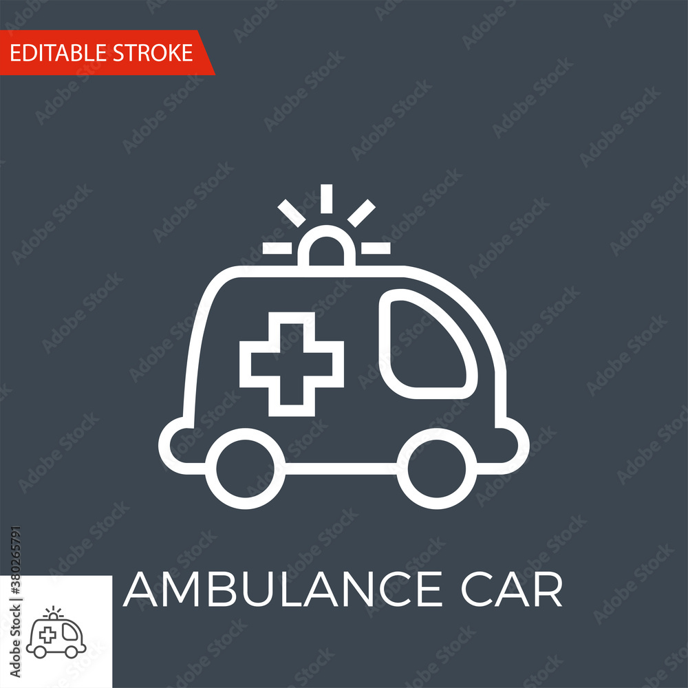 Ambulance Car Thin Line Vector Icon. Flat Icon Isolated on the Black Background. Editable Stroke EPS file. Vector illustration. Ambulance Car Thin Line Vector Icon. Flat Icon Isolated on the Black Background. Editable Stroke EPS file. Vector illustration.
