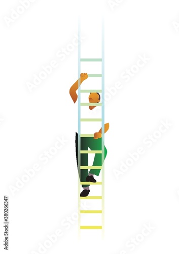 student climbing a ladder