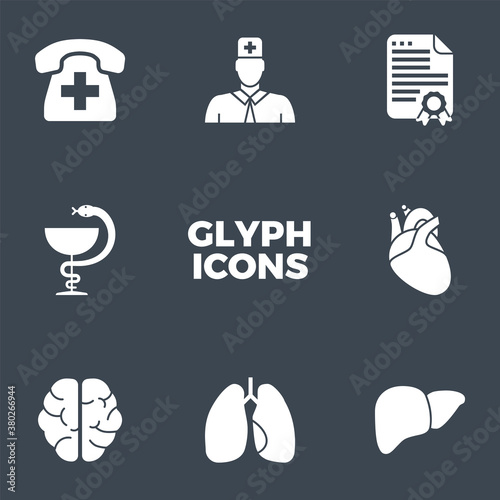 Medical Vector Icons Set. Glyph Related Icons, Sign and Symbols in Flat Design Medicine and Health Care with Elements for Mobile Concepts and Web Apps. Collection Infographic Logo and Pictogram