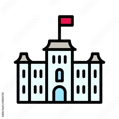 Hawaii icon related iolani palace or building with flag and door vector with editable stroke,