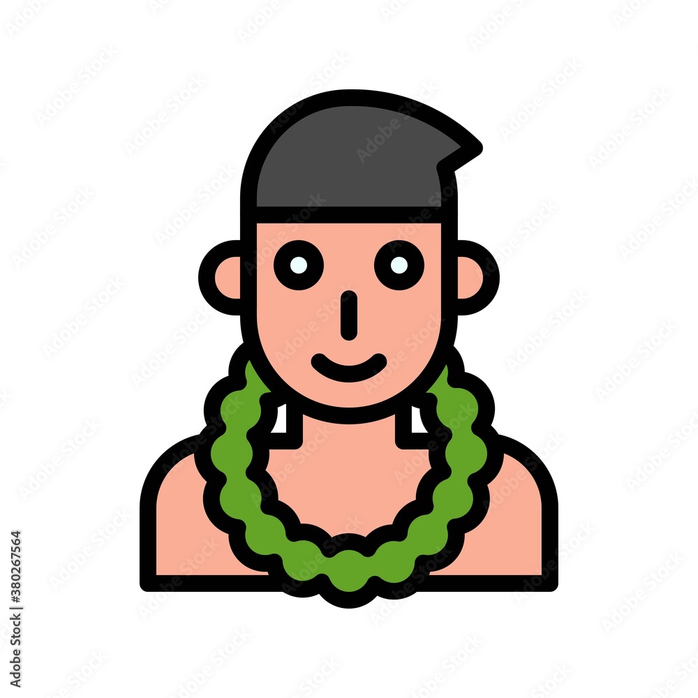 Hawaii icon related hawaii boy or man with hawaii flower necklace vector with editable stroke, Hawaii icon related hawaii boy or man with hawaii flower necklace vector with editable stroke,