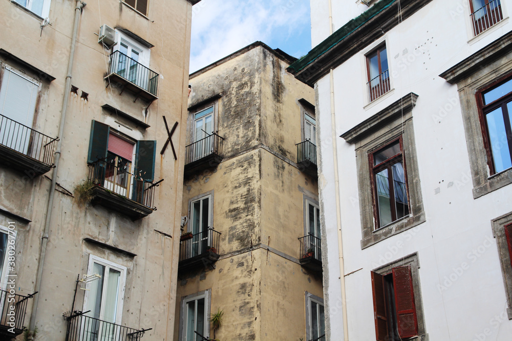 Authentic living buildings in the center of Naples, Italy