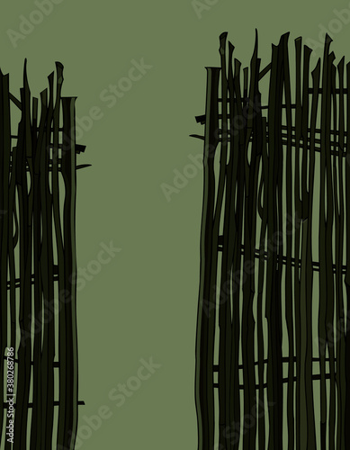 cartoon wicker gate on a green background