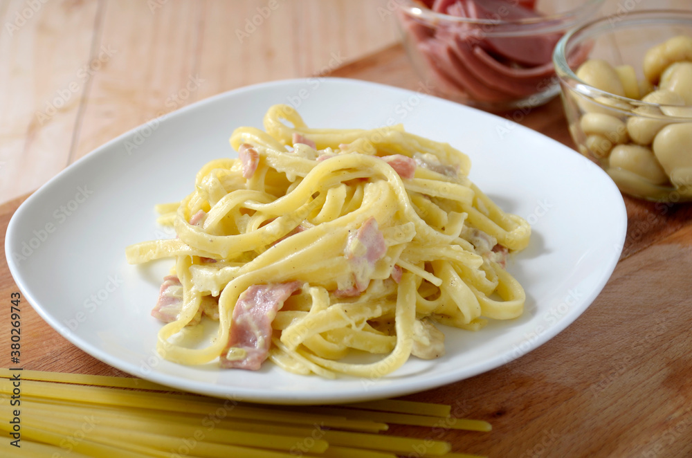 delicious Italian pasta Fettuccine carbonara delicious Italian pasta Fettuccine carbonara