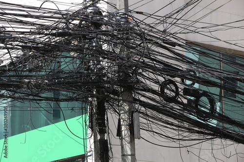 City cable mess in Manila, Philippines photo