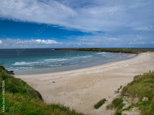 The deserted, pristine Sands of Breckon on the north coast of the island of Yell in Shetland, UK © Alan