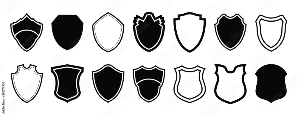 Military shield Vector. Police badge shape, Security, football patches isolated on white background. Heraldic royal design in flat style. Vector illustration.