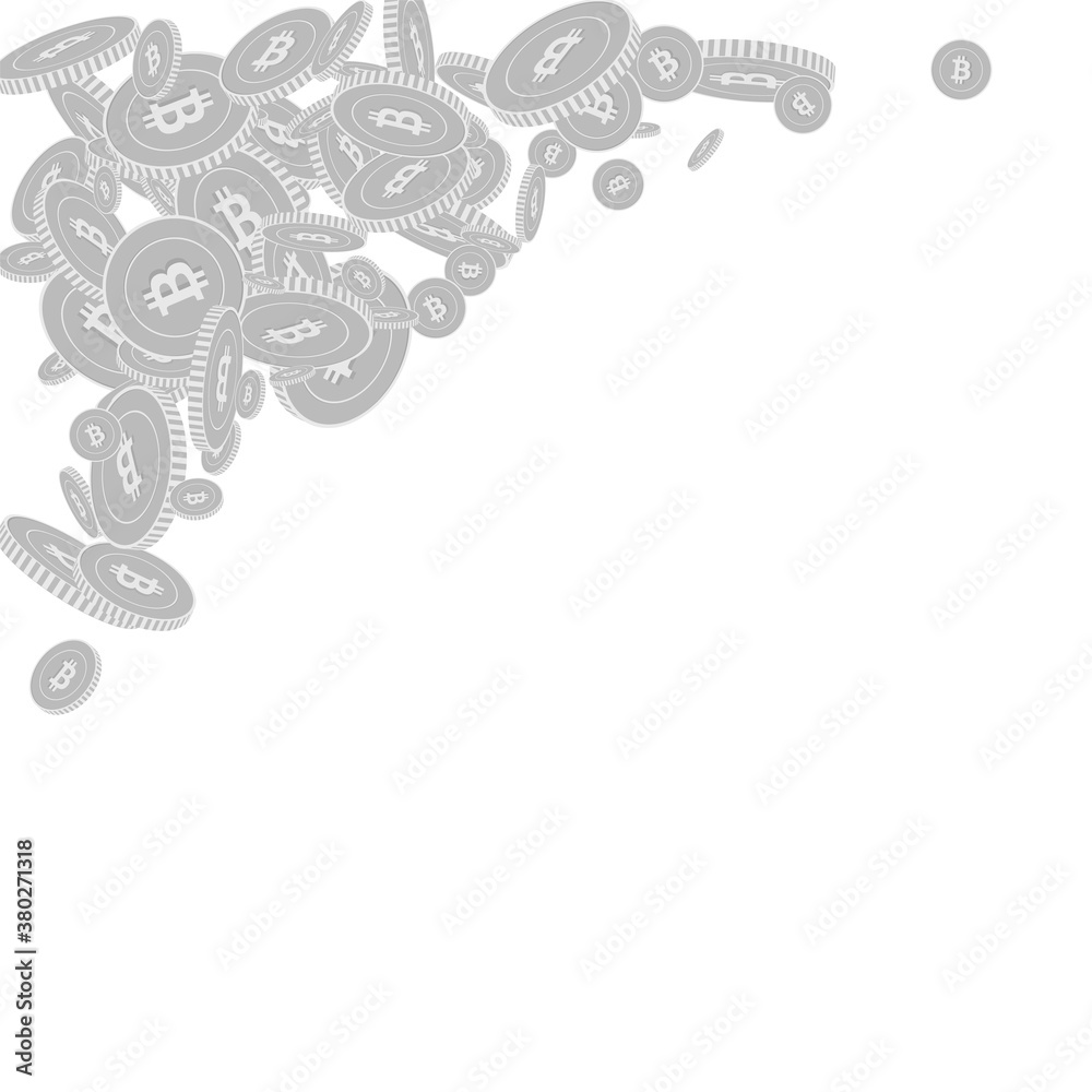 Bitcoin, internet currency coins falling. Scattere