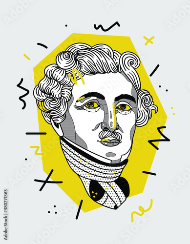 Creative geometric yellow style. Louis Jacques Mande Daguerre. Vector illustration hand drawn.